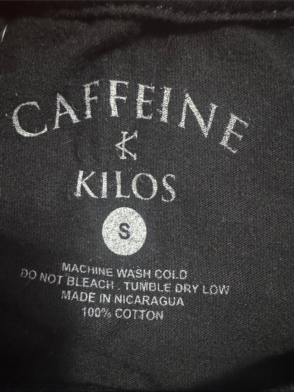 Black Long-Sleeve Crop Top with Green 'Caffeine and Kilos' Graphic - Picture 3 of 3